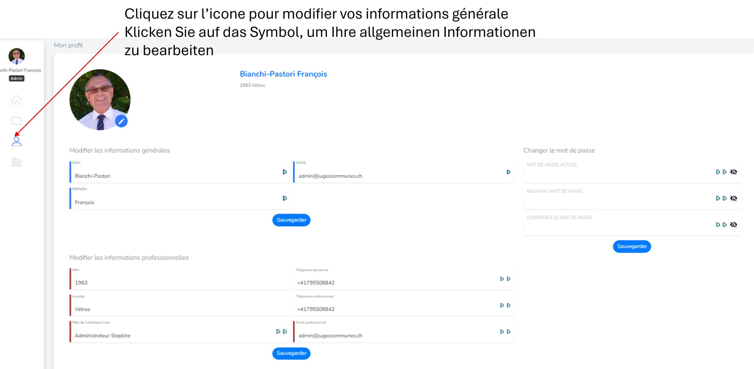 Modification des informations générales dans Stepline